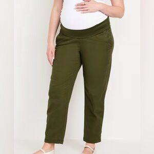 Old Navy Olive Green Maternity Cropped Straight-Leg Pants